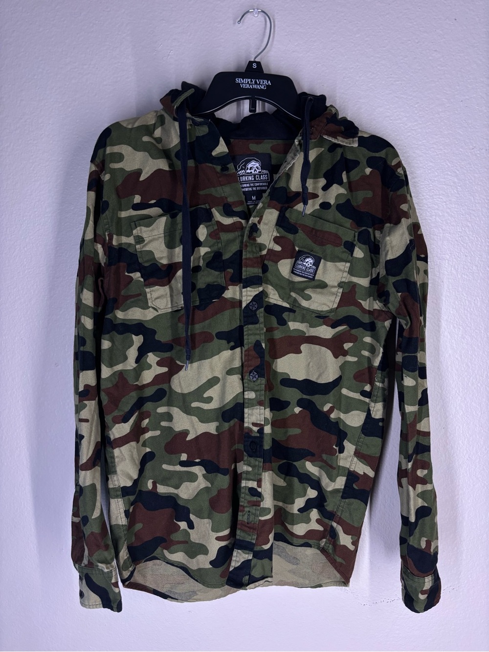 Men's Camouflage Button-Down Shirt Jacket with Hood - Sketchy tank